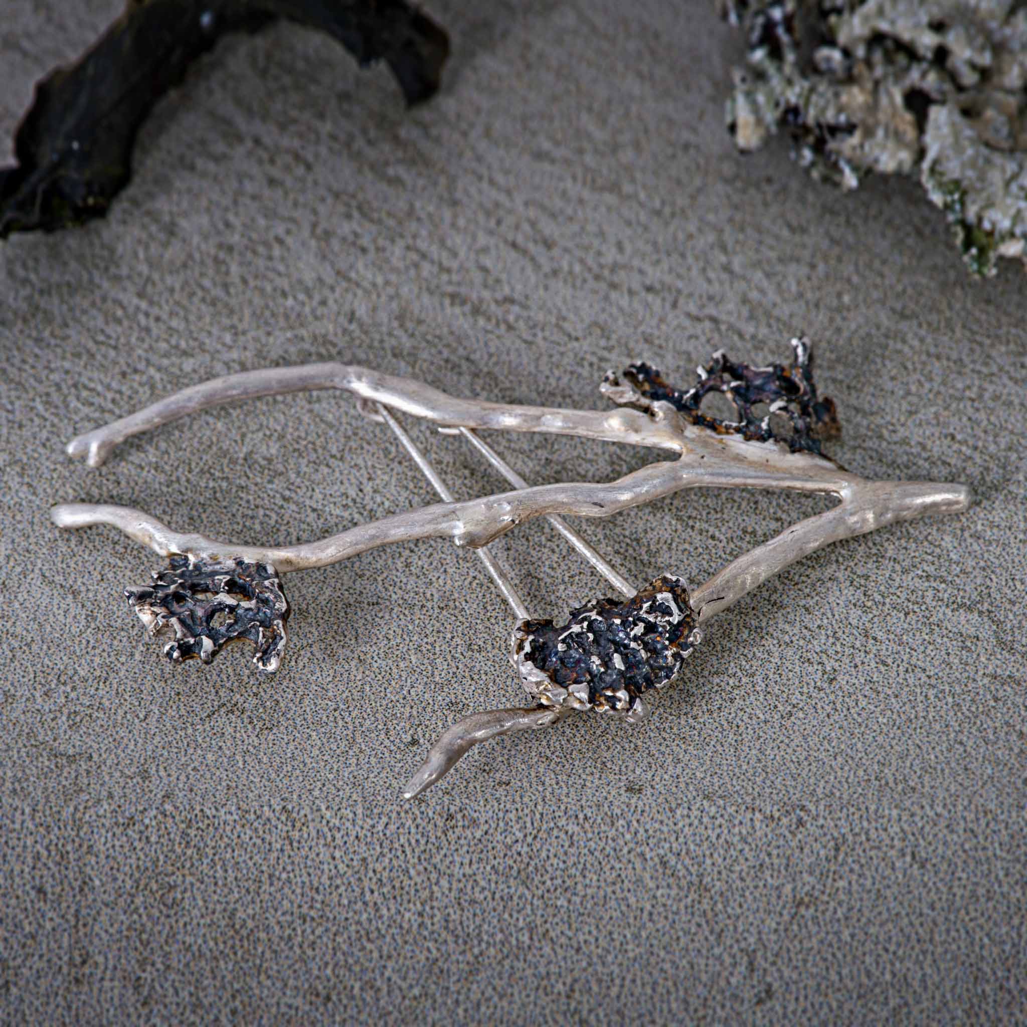 Part Oxidised Sterling Silver Lichen Brooch